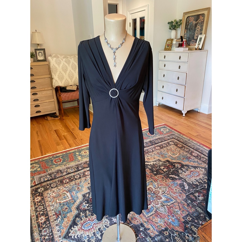 Jones‎ Wear Dress Womens Black V-Neck Rhinestone Ring Long Sleeve Midi Dress 8 - Picture 11 of 11